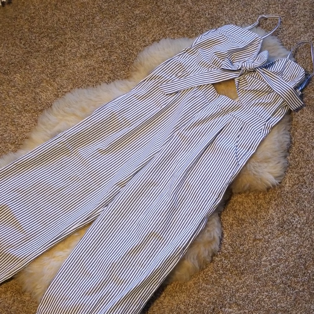Blue/White Pin Stripe Jump Suit